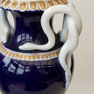 19th Century Meissen Porcelain Gilt Cobalt Blue Coiled Snake Handled Urn Vase Antique Circa 1880