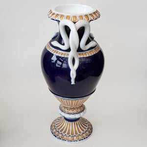 19th Century Meissen Porcelain Gilt Cobalt Blue Coiled Snake Handled Urn Vase Antique Circa 1880