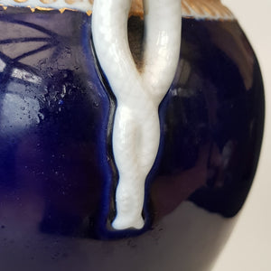 19th Century Meissen Porcelain Gilt Cobalt Blue Coiled Snake Handled Urn Vase Antique Circa 1880