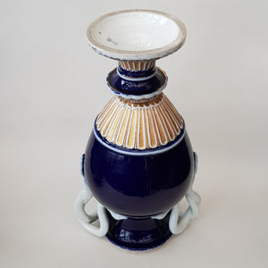 19th Century Meissen Porcelain Gilt Cobalt Blue Coiled Snake Handled Urn Vase Antique Circa 1880