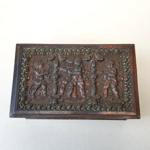 Superb Putti Cherub Relief Worked Copper Humidor Cigar Box Antique circa 1890