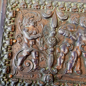 Superb Putti Cherub Relief Worked Copper Humidor Cigar Box Antique circa 1890