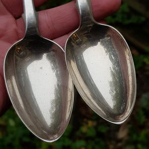 English Sterling Silver Fine Pair Of Fiddle Pattern Table Spoons Antique Victorian London Circa  1845