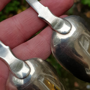 English Sterling Silver Fine Pair Of Fiddle Pattern Table Spoons Antique Victorian London Circa  1845