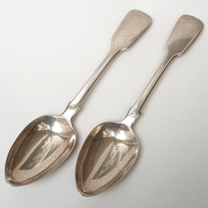 English Sterling Silver Fine Pair Of Fiddle Pattern Table Spoons Antique Victorian London Circa  1845