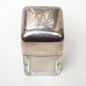 Sterling Silver Mounted Blown Glass Perfume Flask Monogram Engraved Antique Edwardian Circa 1902