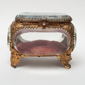 French Gilded Tin Bevel Glass Windowed Souvenir Trinket Casket Box For Port Said Suez Canal Souvenir Antique circa 1900