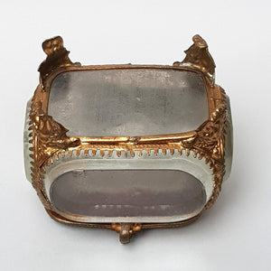 French Gilded Tin Bevel Glass Windowed Souvenir Trinket Casket Box For Port Said Suez Canal Souvenir Antique circa 1900