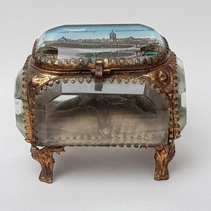 French Gilded Tin Bevel Glass Windowed Souvenir Trinket Box For The British Franco Exhibition London Antique circa 1908