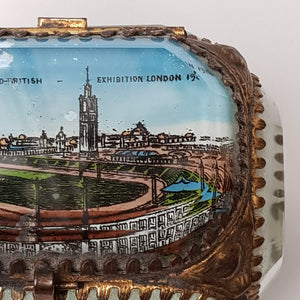 French Gilded Tin Bevel Glass Windowed Souvenir Trinket Box For The British Franco Exhibition London Antique circa 1908