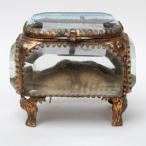 French Gilded Tin Bevel Glass Windowed Souvenir Trinket Box For The British Franco Exhibition London Antique circa 1908