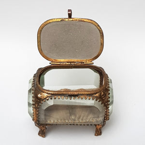 French Gilded Tin Bevel Glass Windowed Souvenir Trinket Box For The British Franco Exhibition London Antique circa 1908