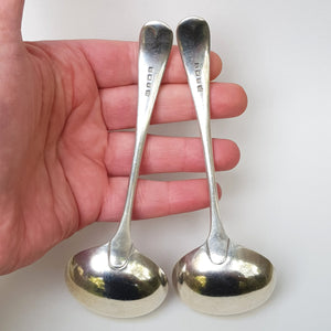 English Sterling Silver Matched Pair Of Sauce Ladles Vintage Birmingham Circa 1936