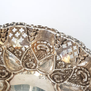 Sterling Silver Floral Repousse Worked Pair Of Ornate Bon Bon Dishes Antique Victorian Birmingham circa 1897