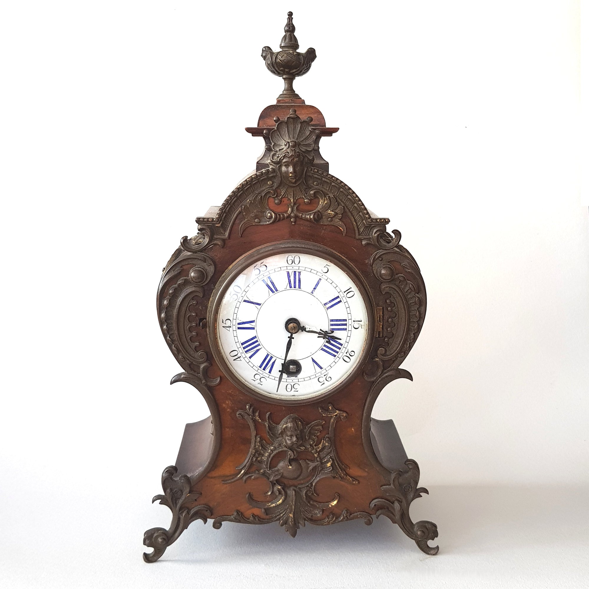 Lenskirch Walnut Ormolu Rococo Style Pendulum Mantle Clock Working German Antique circa 1895