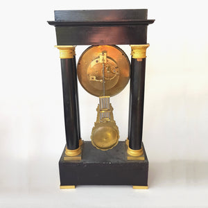 French Delaunay Ormolu Silver Dial Ebonised Portico Pendulum Clock Antique c1830