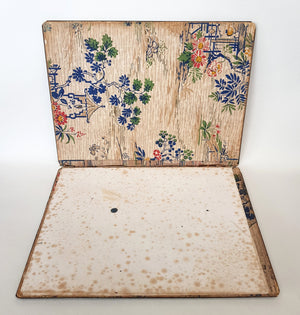 Japanned Ornate Abalone Inlaid/Moonstone Roundel Set Papier Mache Blotter Antique Victorian circa 1850s