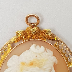 9k Gold Hand Carved Shell Cameo Brooch Pendant Nyx Goddess Of Night Antique Circa 1910