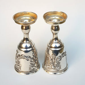 Sterling Silver Ornate Matched Pair Of Kiddush Cups Antique Edwardian London Circa 1905