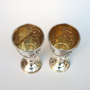 Sterling Silver Ornate Matched Pair Of Kiddush Cups Antique Edwardian London Circa 1905