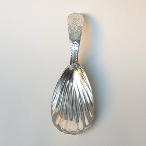 Sterling Silver Scalloped Shell Ornate Tea Caddy Spoon Antique Georgian London Circa 1791