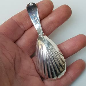 Sterling Silver Scalloped Shell Ornate Tea Caddy Spoon Antique Georgian London Circa 1791