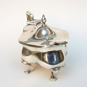 Sterling Silver Mustard Pot With Bristol Blue Glass Liner And Sterling Silver Spoon Antique Victorian London Circa 1901