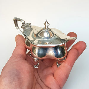 Sterling Silver Mustard Pot With Bristol Blue Glass Liner And Sterling Silver Spoon Antique Victorian London Circa 1901