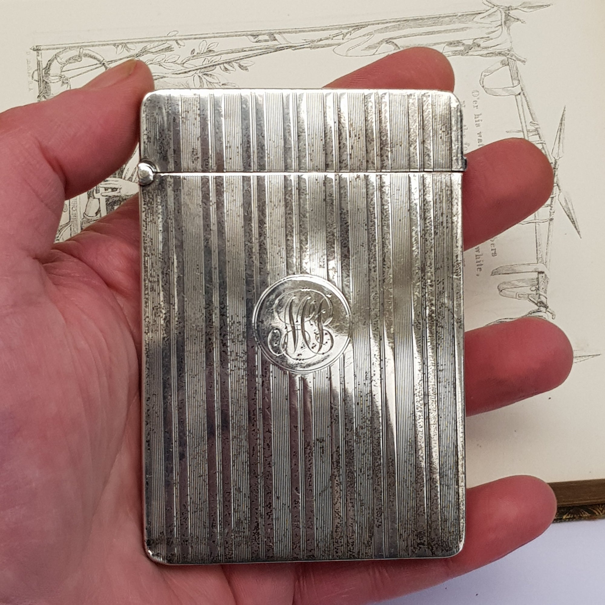 Sterling Silver Pin Strip Pattern Card Case Antique Edwardian Birmingham circa 1902