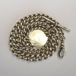 Sterling Silver Albert Watch Chain With GRV III Silver Shilling Coin Fob Birmingham circa 1891