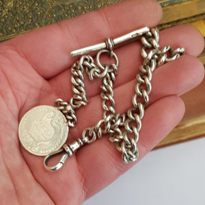 Sterling Silver Albert Watch Chain With GRV III Silver Shilling Coin Fob Birmingham circa 1891