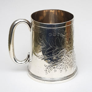 Sterling Silver Floral Chased Chutney Mug Antique Victorian Sheffield circa 1879