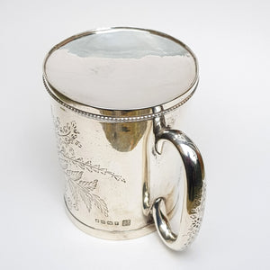 Sterling Silver Floral Chased Chutney Mug Antique Victorian Sheffield circa 1879