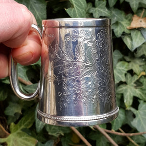 Sterling Silver Floral Chased Chutney Mug Antique Victorian Sheffield circa 1879