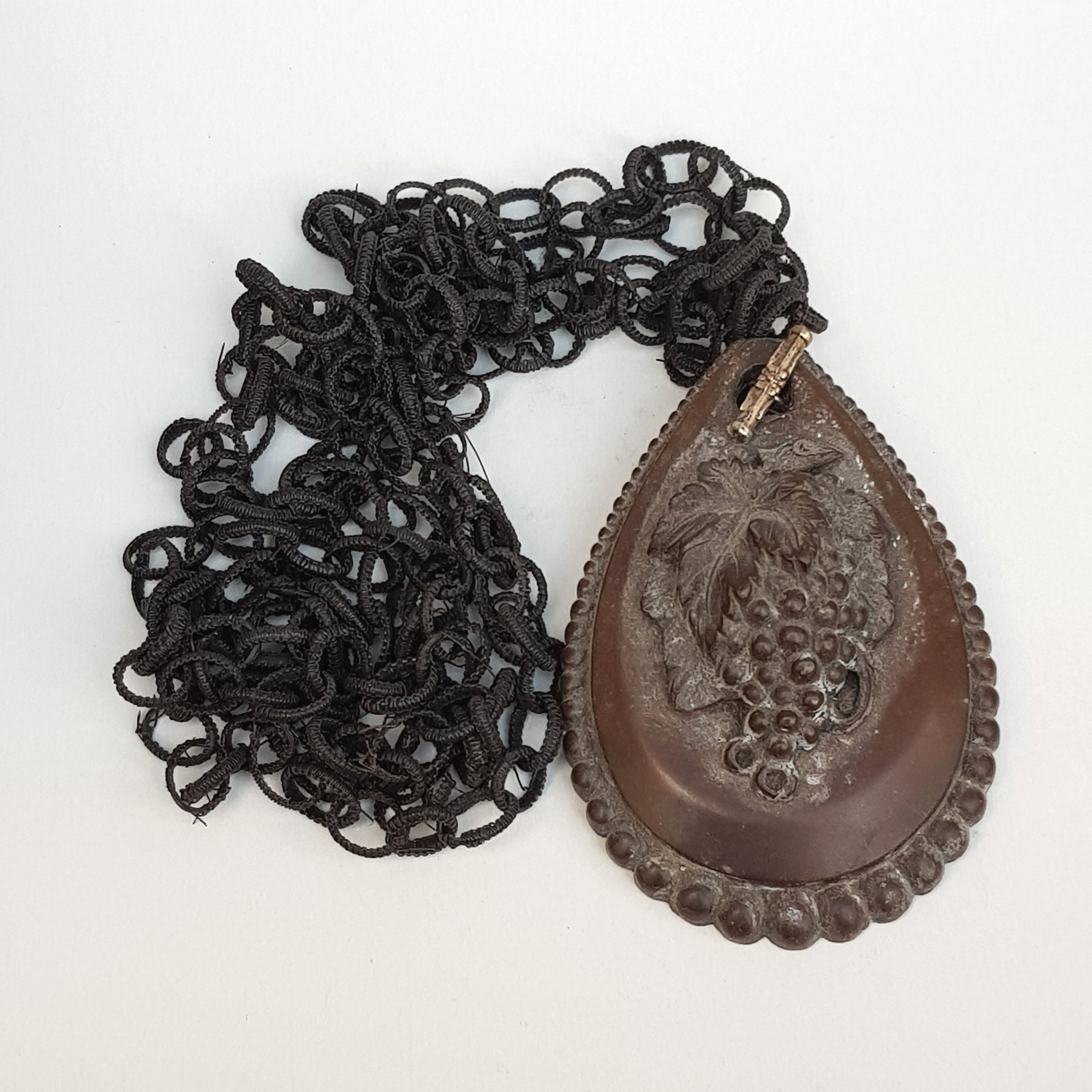 Rare Vulcanite Bacchanalian Mourning Pendant With Woven Hair