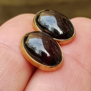 Heavy Pair Of 9k Gold Garnet Cabochon Cufflinks With Monogram Initials Vintage Sheffield Circa 1988