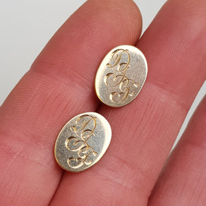 Heavy Pair Of 9k Gold Garnet Cabochon Cufflinks With Monogram Initials Vintage Sheffield Circa 1988