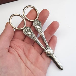 Fine Pair Of English Sterling Silver Grape Scissors James Dixon Antique Victorian Sheffield circa 1897