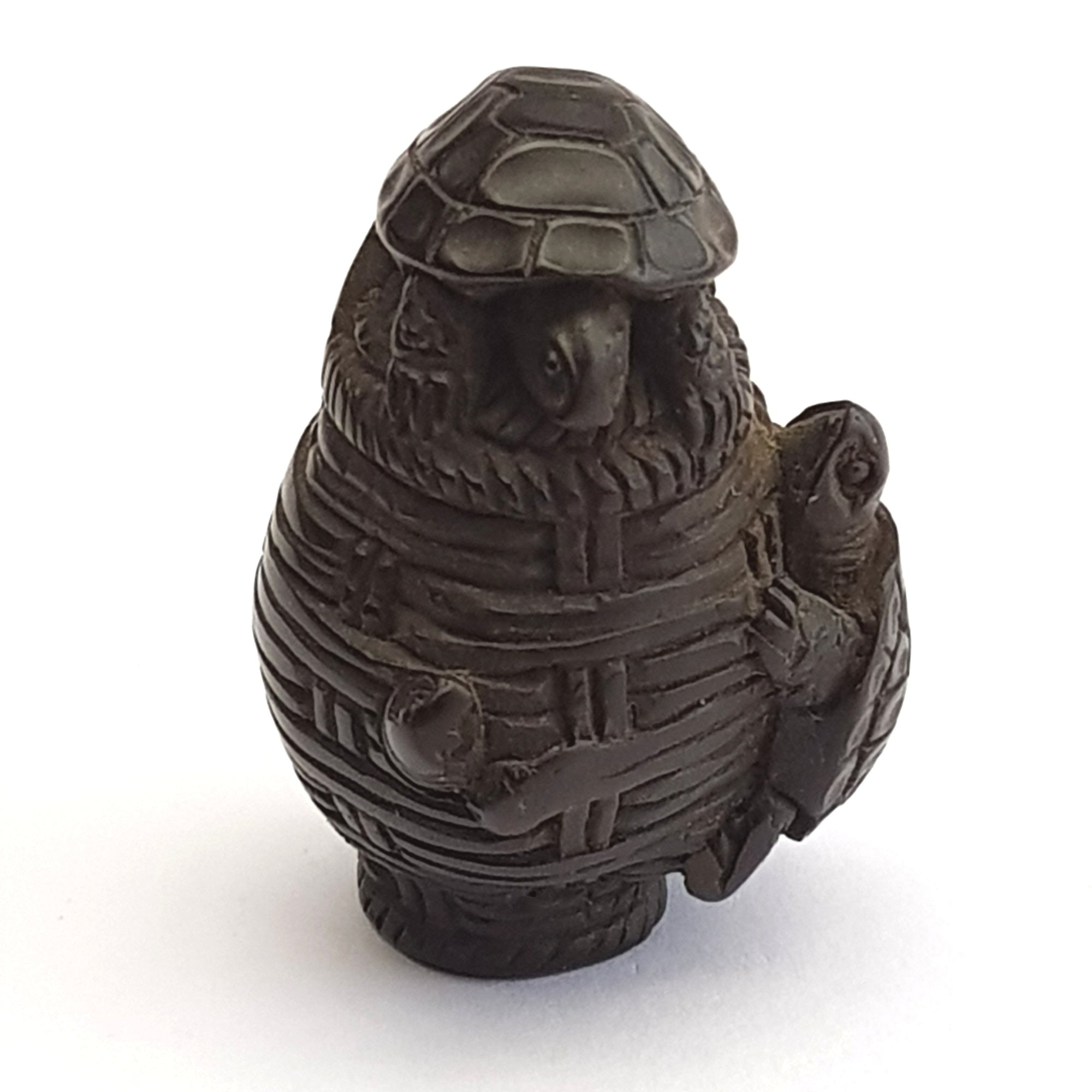 Hand Carved Wooden Netsuke Of Turtles In A Basket Antique Japanese Meiji circa 1880's