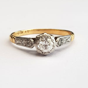 Gorgeous 18k Gold And Platinum Diamond Ring Size U.K O 1/2 Antique circa 1920