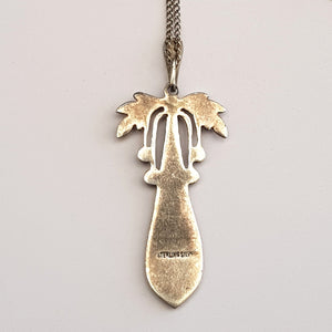 Sterling Silver Hand Painted Guilloche Decorated Pendant On Silver Chain Antique Edwardian circa 1910