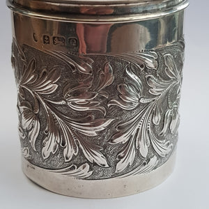 Superb Sterling Silver Cherub And Floral Repousse Drum Shaped Box Antique Edwardian circa 1904