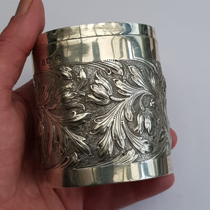 Superb Sterling Silver Cherub And Floral Repousse Drum Shaped Box Antique Edwardian circa 1904