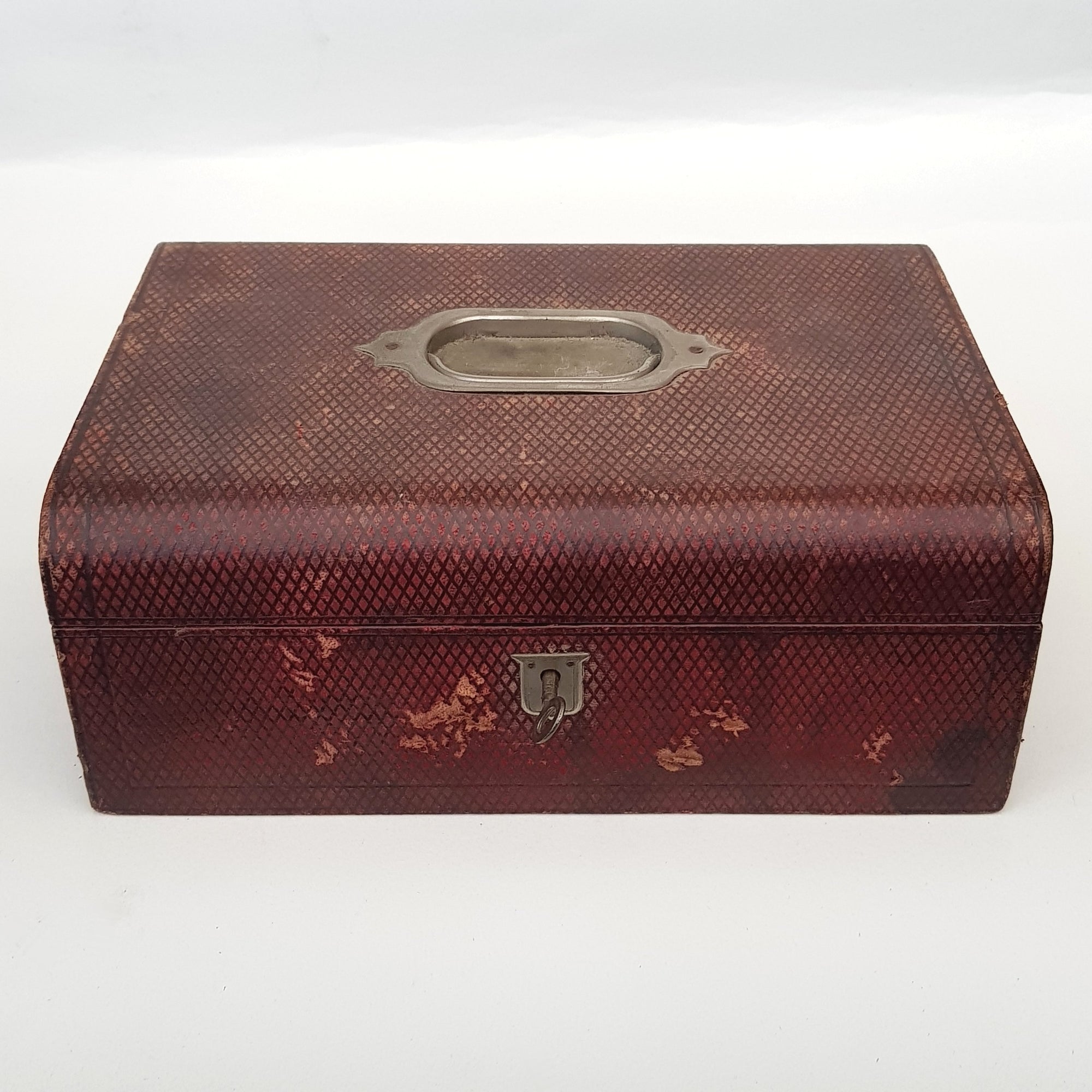 Leather Clad Fitted Jewellery Box With Lock & Key Antique Edwardian circa 1905