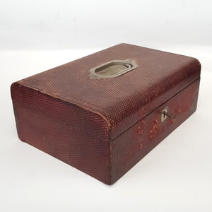 Leather Clad Fitted Jewellery Box With Lock & Key Antique Edwardian circa 1905