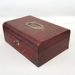 Leather Clad Fitted Jewellery Box With Lock & Key Antique Edwardian circa 1905