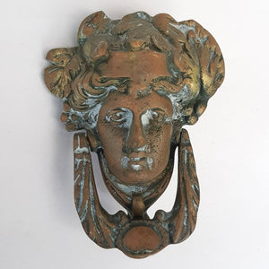 Cast Brass Large Door Knocker As Head Of Wine God Bacchus Antique Edwardian Circa 1910