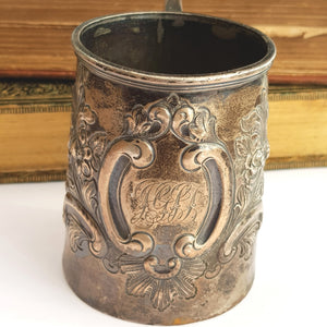 Sterling Silver Superb Floral Repousse Christening Mug Antique Victorian Chester circa 1899