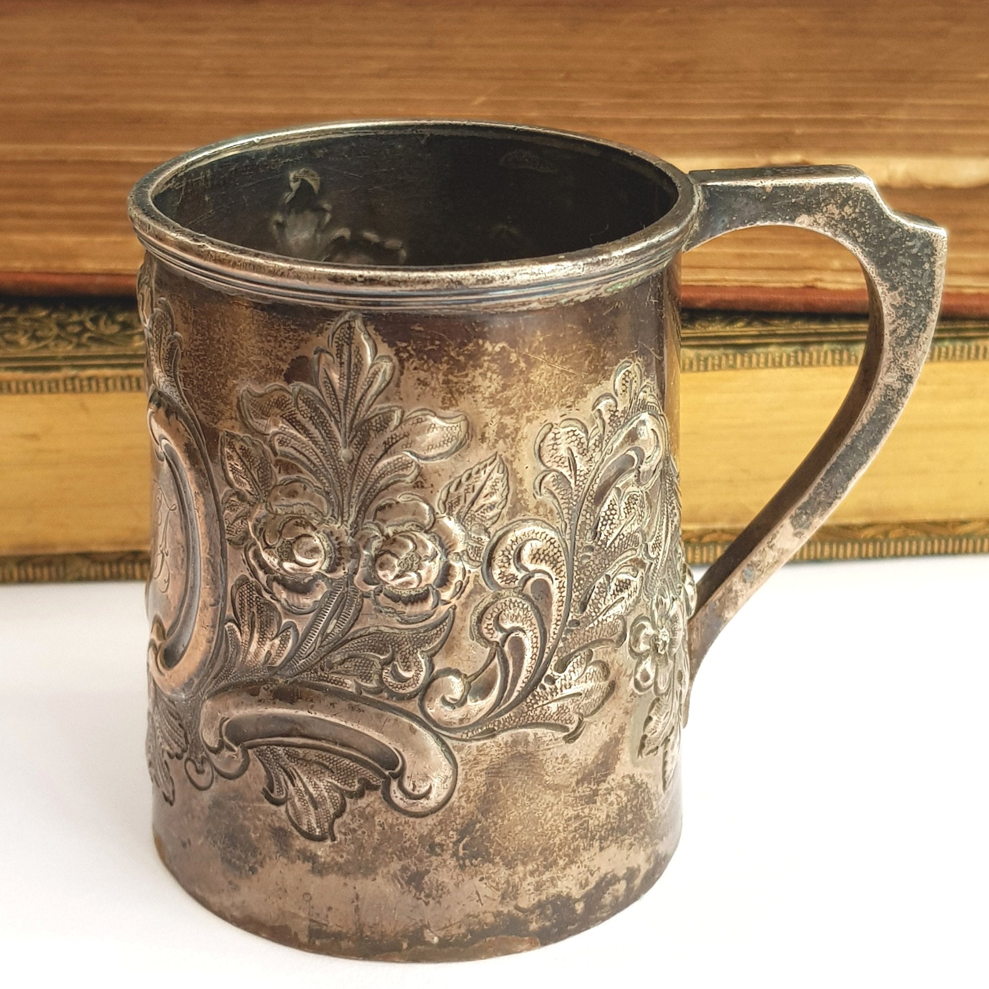 Sterling Silver Superb Floral Repousse Christening Mug Antique Victorian Chester circa 1899