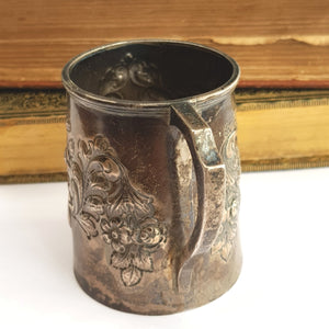 Sterling Silver Superb Floral Repousse Christening Mug Antique Victorian Chester circa 1899